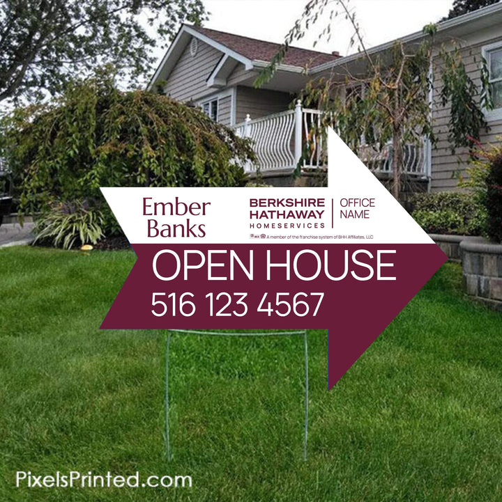 Berkshire Hathaway arrow shaped yard signs, for sale signs, open house signs, realtor yard signs